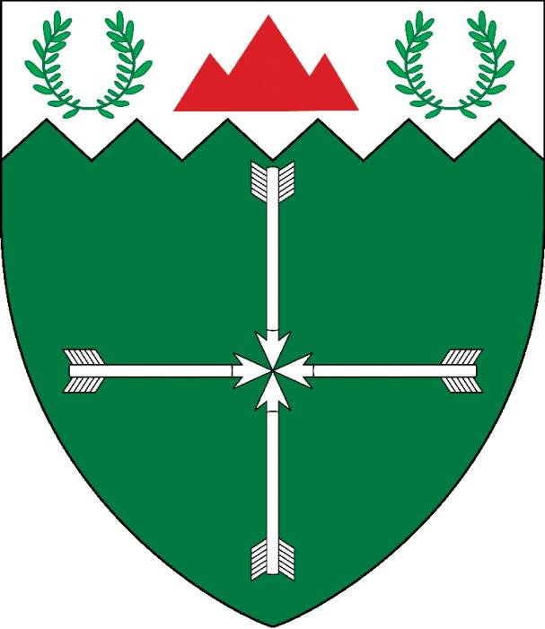 The arms of the Canton of Ardchreag: 'Vert, four arrows in cross points to
center, on a chief indented argent a mountain couped gules between two laurel... The arms of the Canton of Ardchreag: 'Vert, four arrows in cross points to
center, on a chief indented argent a mountain couped gules between two laurel...
