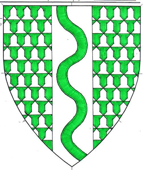 Arms of Eluned verch Angor: 'Vairy vert and argent, on a pale argent a pallet...