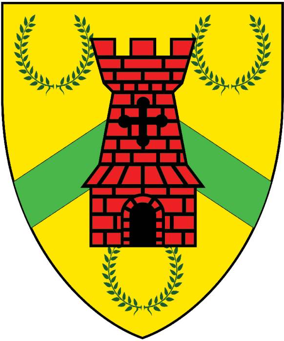 The arms of the Canton of Bryniau Tywynnog: 'Or, a chevron vert surmounted by a...